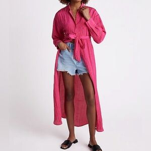 Express Fuschia Crinkle Portofino Maxi Shirt Dress Size Small